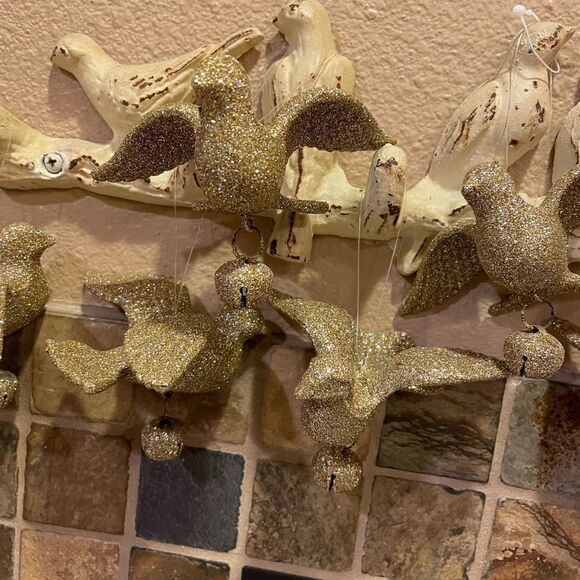 18 Gold Glitter Dove Ornaments With Bells - Picture 4 of 16